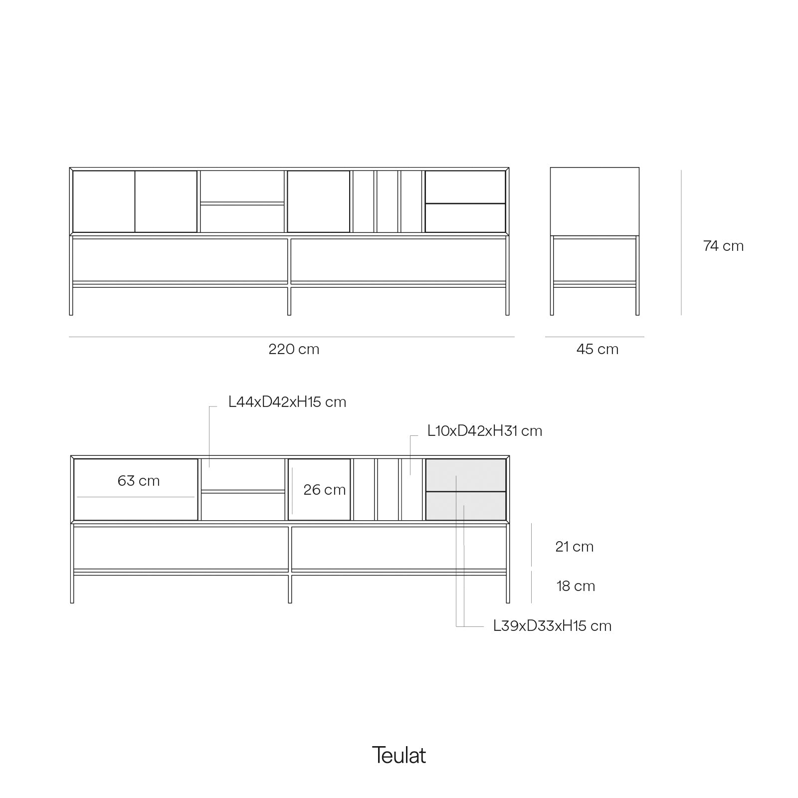 Tv Cabinet Platt 3D2Dr5H 220Cm Sand