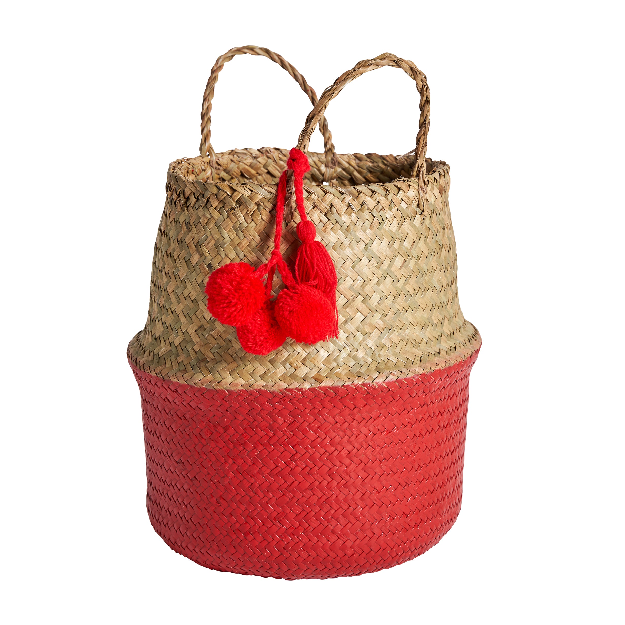 Vintage Red Rattan Clothes Basket - AMALIA Storage Organizer