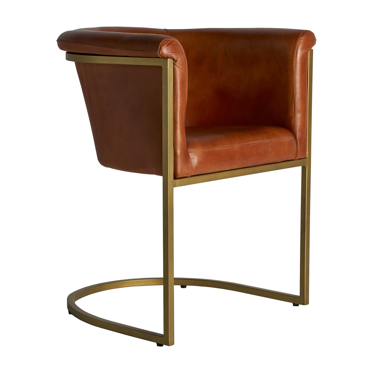 Galveston Vintage Leather Chair - Brown & Gold Iron Frame