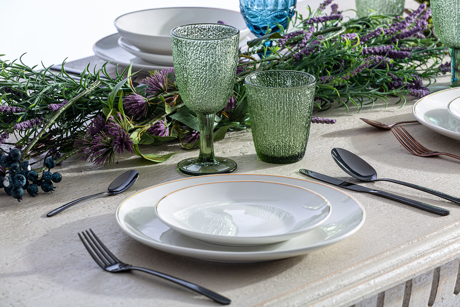 Moss Glass Set of 3 - Textured Green Crystal Glassware