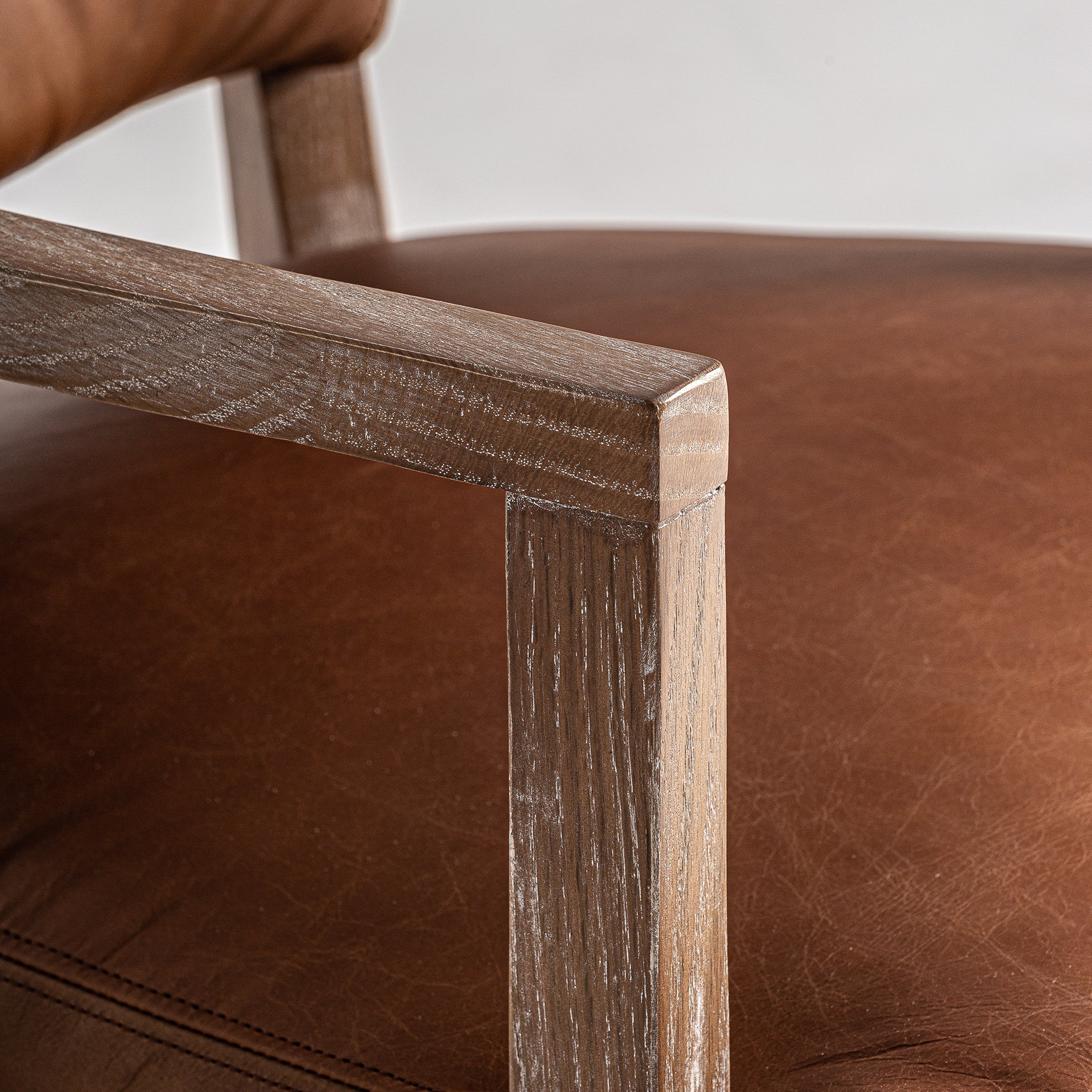Tolla Vintage Leather Chair - Brown Leather & Birch Wood