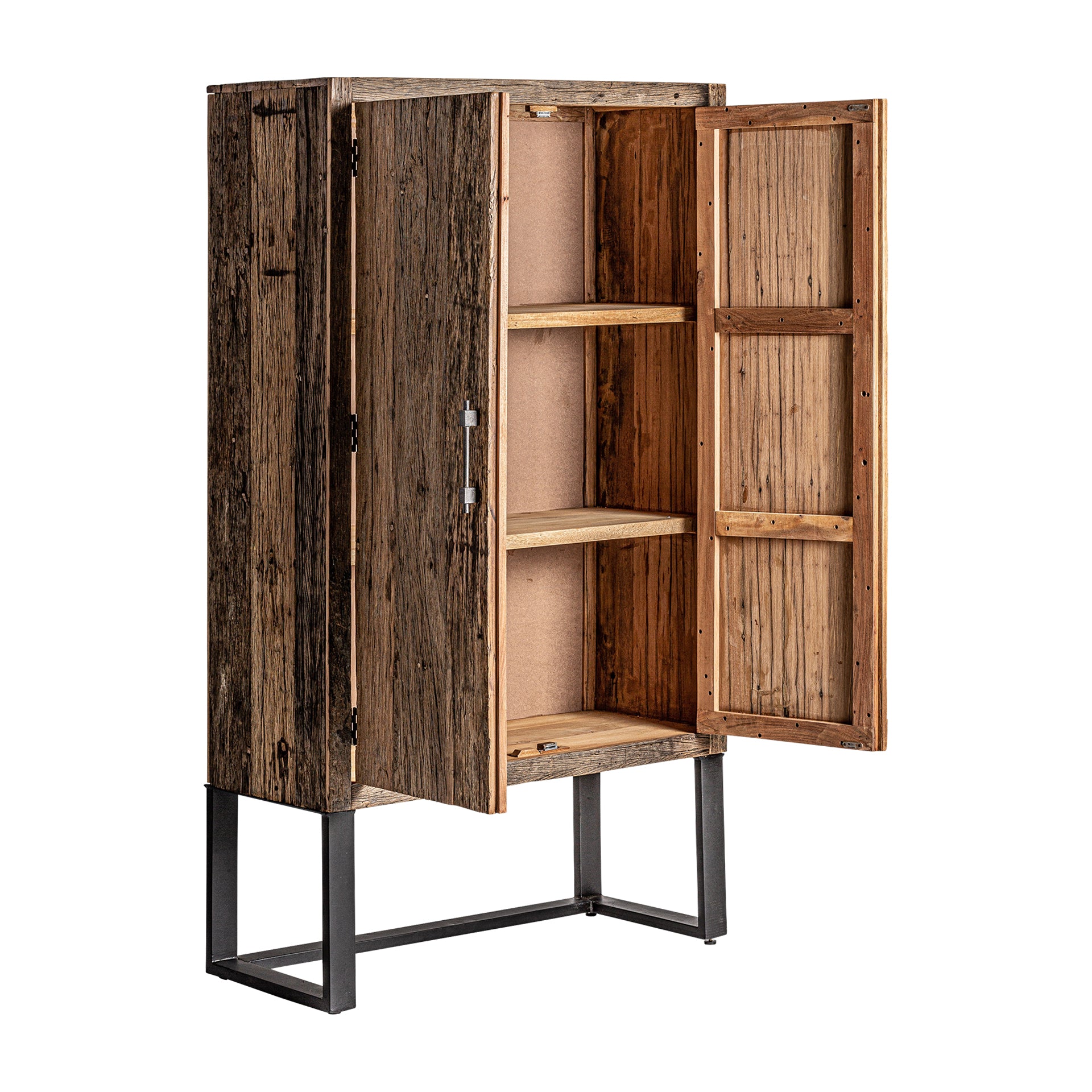 Carrik Reclaimed Wood Wardrobe - Colonial Style Brown Metal Accent