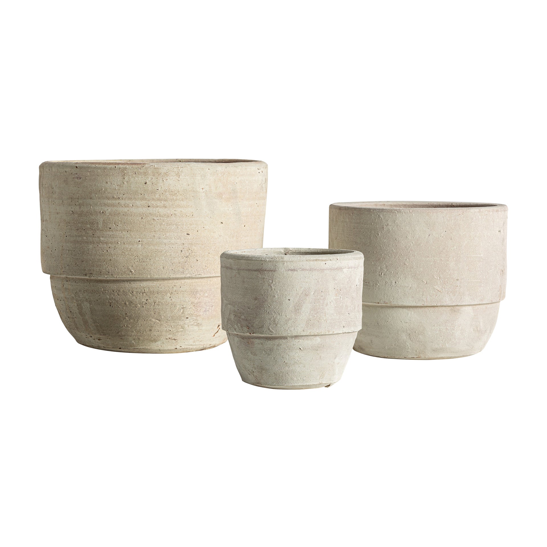 Classic Clay Plant Pots - Set of 3 Distressed Off-White Planters