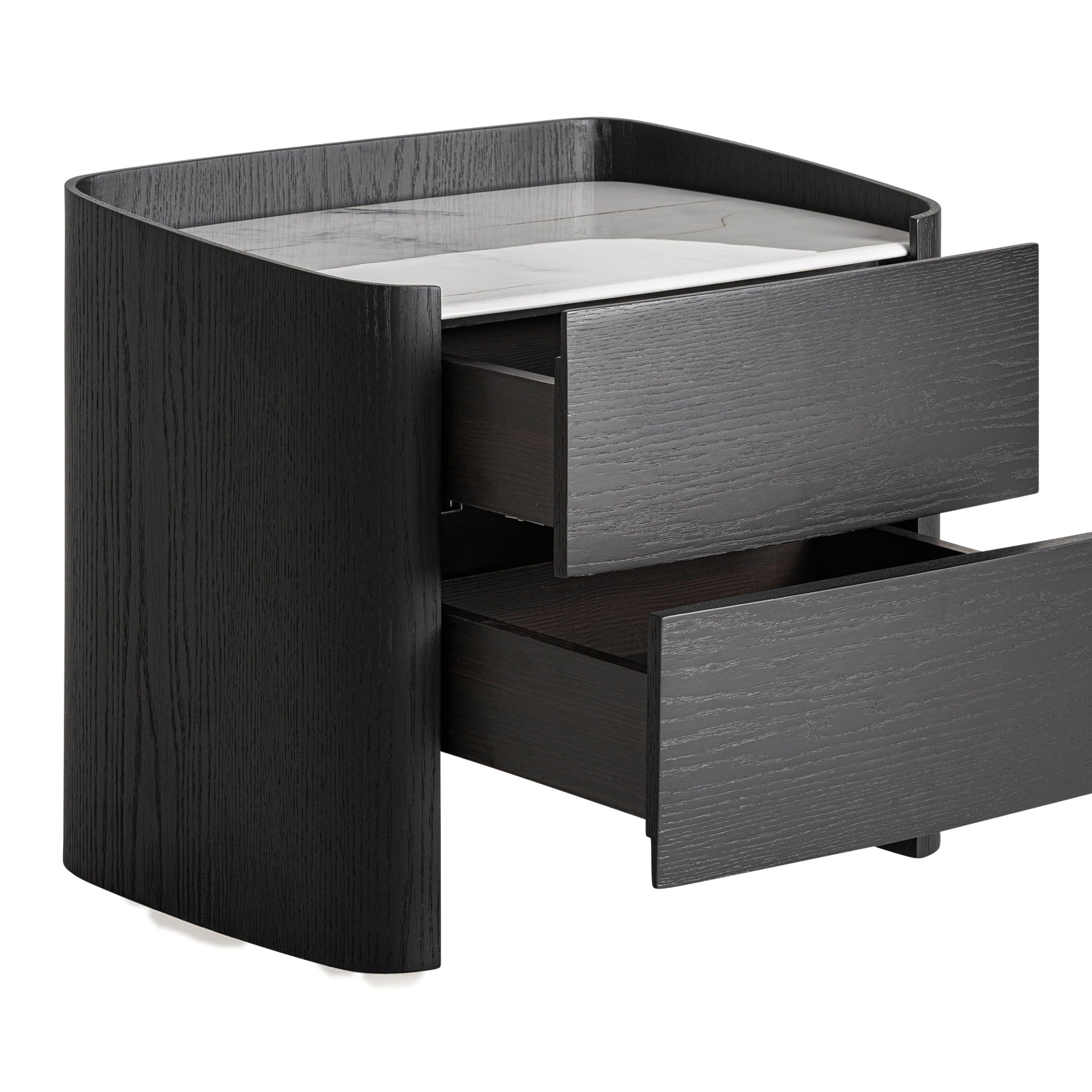 Natt Bedside Table in Black Oak & Sintered Stone