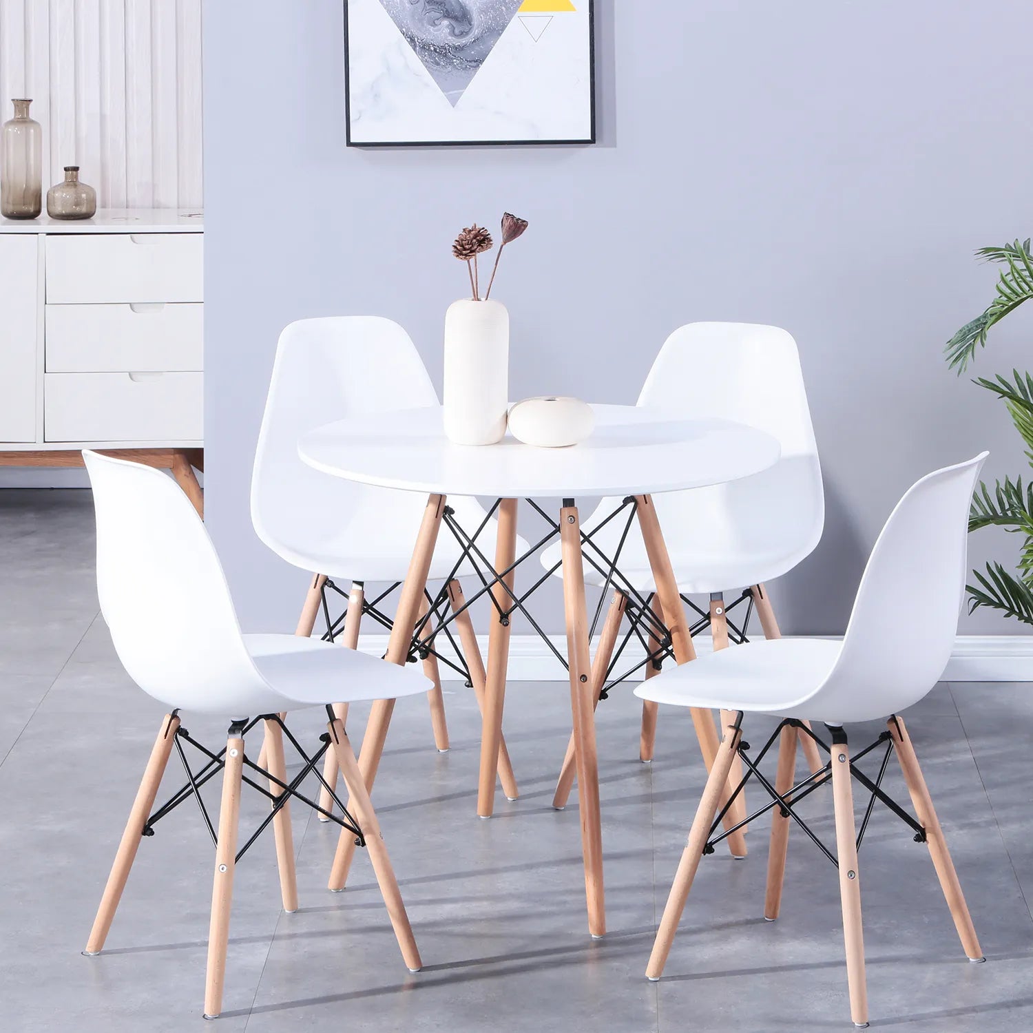 SkandiShop Round Dining Table with Wood Legs