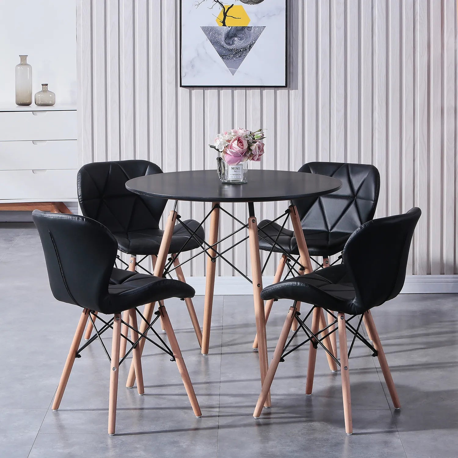 SkandiShop Round Dining Table with Wood Legs