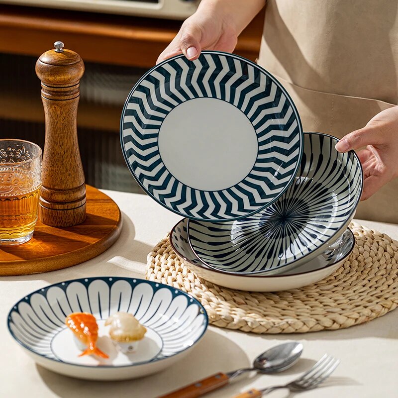 SkandiShop-ruokalautaset, japanilainen retrotyylinen 8 tuuman syvä pyöreä lautanen