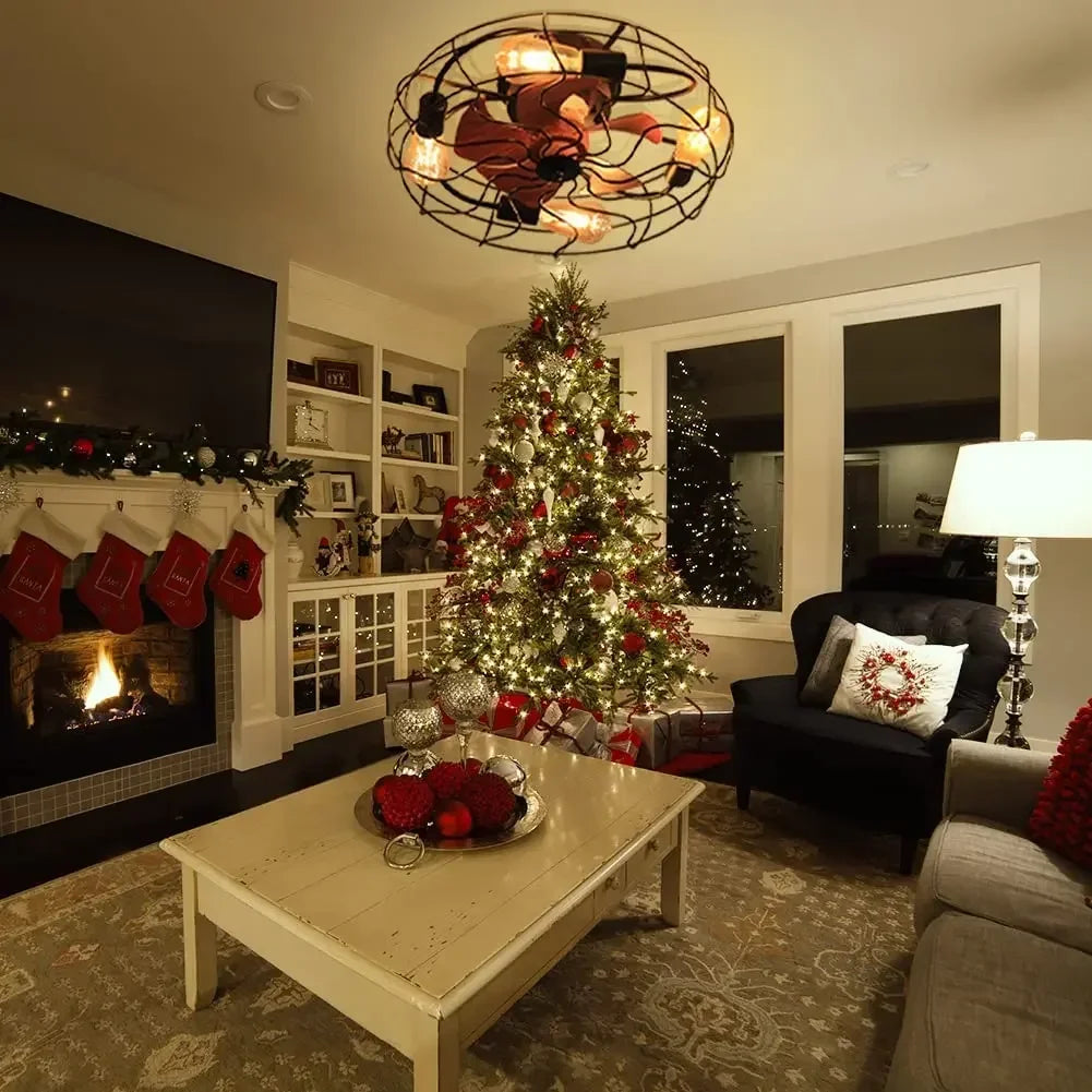 Creative Caged Ceiling Fan with Light