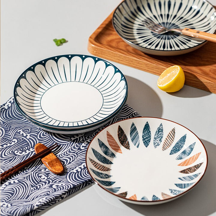 SkandiShop-ruokalautaset, japanilainen retrotyylinen 8 tuuman syvä pyöreä lautanen