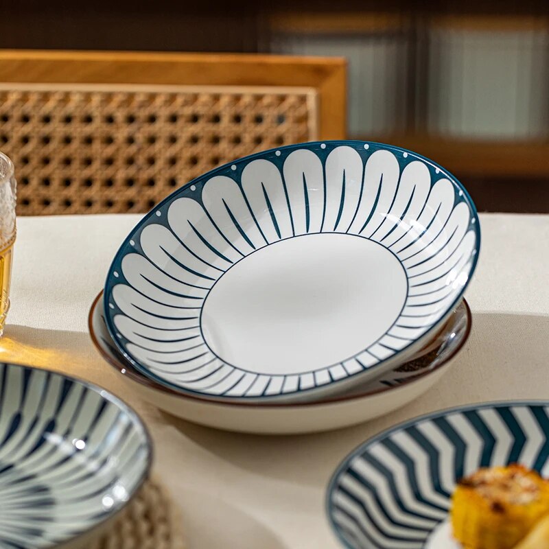 SkandiShop-ruokalautaset, japanilainen retrotyylinen 8 tuuman syvä pyöreä lautanen