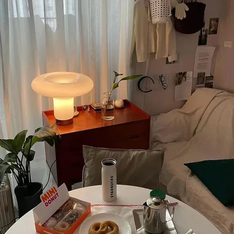 SkandiShop Nordic Postmodern Luxury Designer Glass Desk Light Simple Creative Living Room Studyroom Bedroom Warm Bedside Table High LED Art