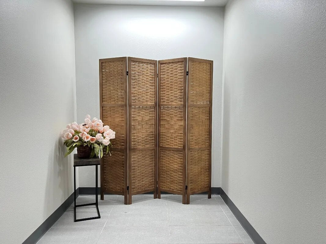 SkandiShop Saigon Divider 4 Panel Folding Screen, 67" Tall, Walnut