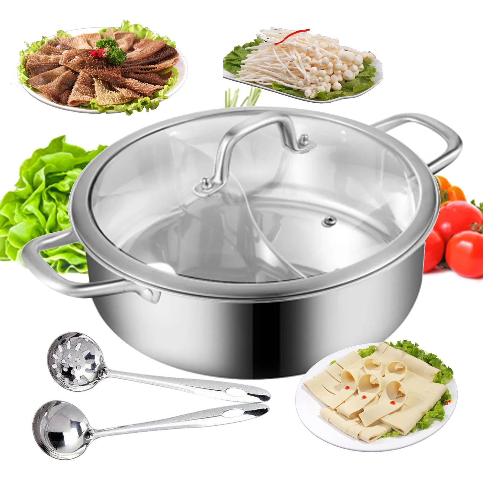 DualFlavors 304 ruostumattomasta teräksestä valmistettu Shabu Shabu -kuumennuspata