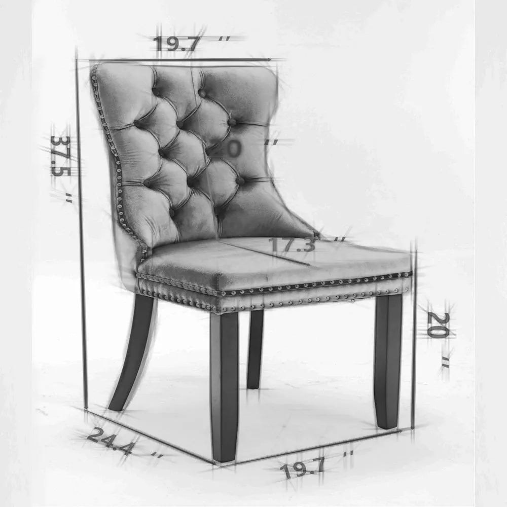 Verhoiltu ruokapöydän tuolien sarja, 4 kpl, samettinen tuftattu ruokapöydän tuolit, naulaselkänoja ja rengasvetoinen reunus