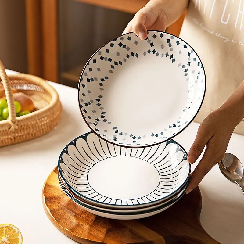 SkandiShop-ruokalautaset, japanilainen retrotyylinen 8 tuuman syvä pyöreä lautanen