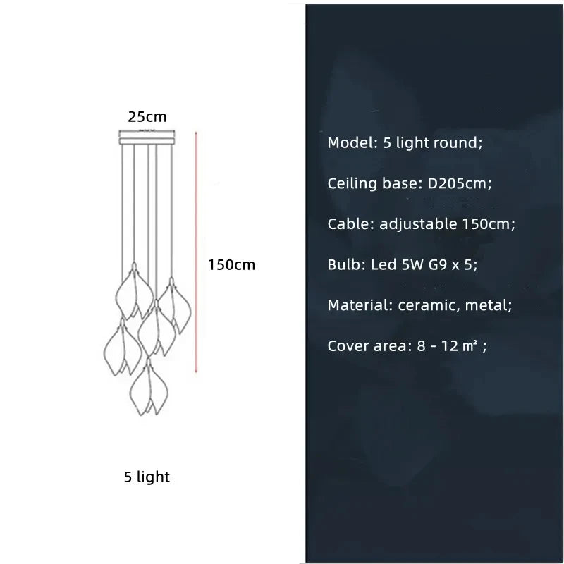 Uusi Nordic Simple -keraaminen Magnolia-kattokruunu