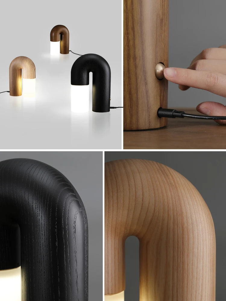 Retro Ash Wood & Acrylic Dimmable Table Lamp