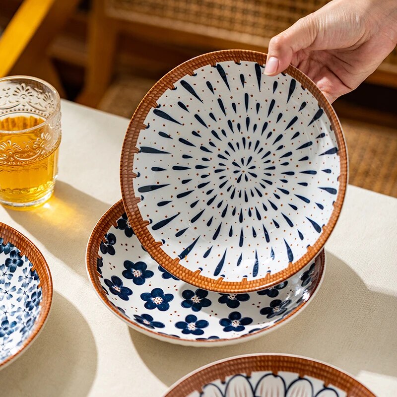 SkandiShop-ruokalautaset, japanilainen retrotyylinen 8 tuuman syvä pyöreä lautanen