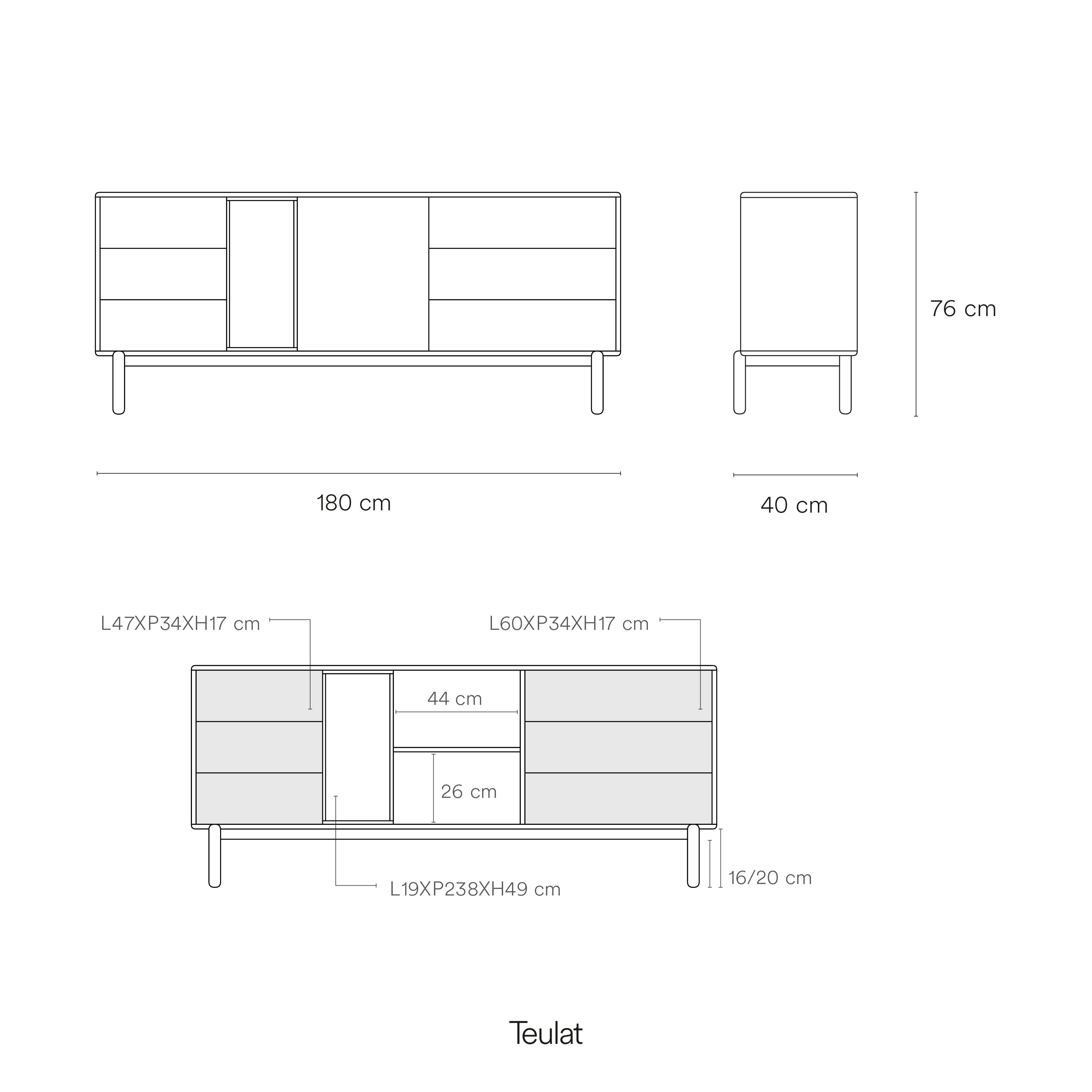 Sideboard Corvo 1D6Dr1H 180Cm Pearl Grey