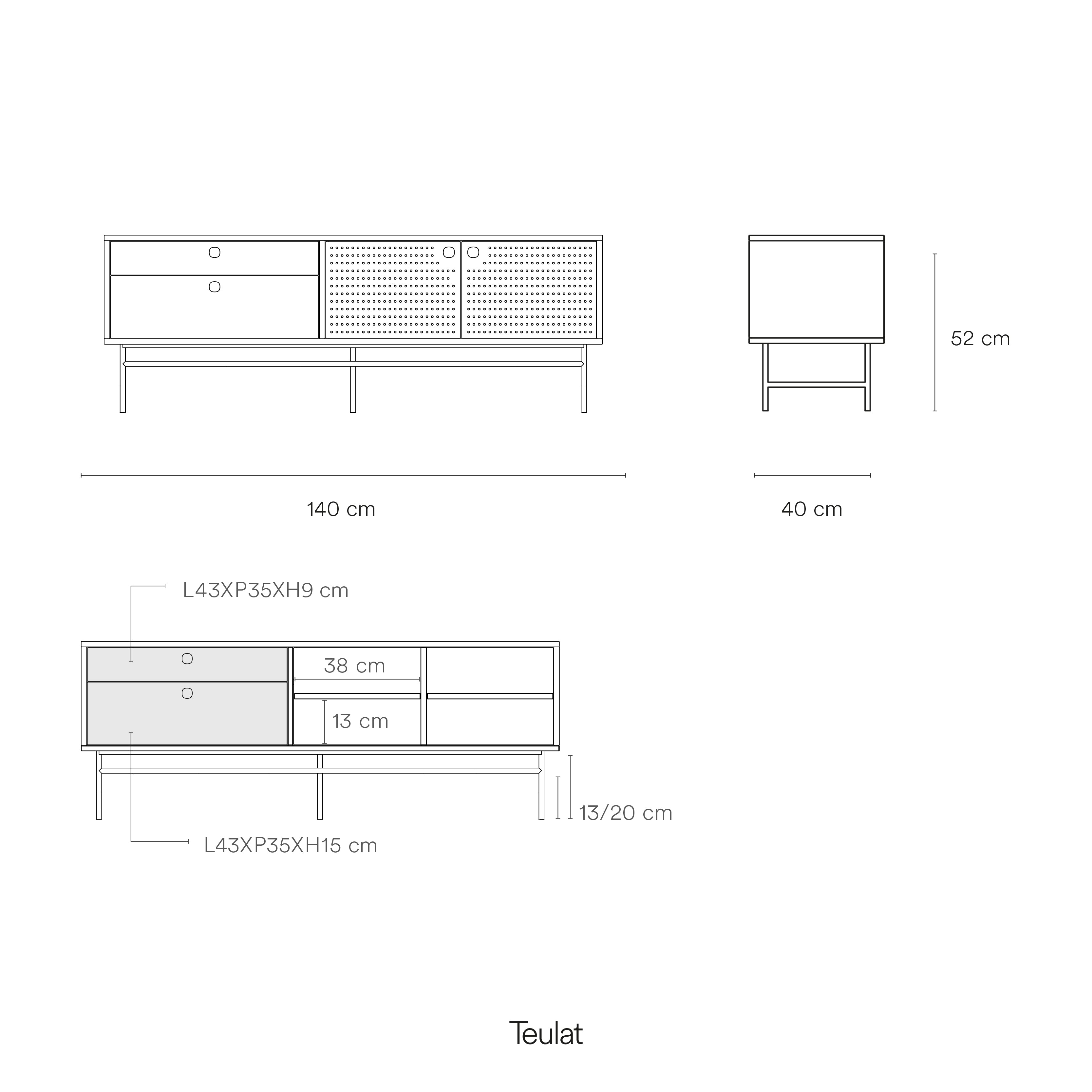 TV-taso Punto 2D2Dr 140cm, musta/tummanvihreä